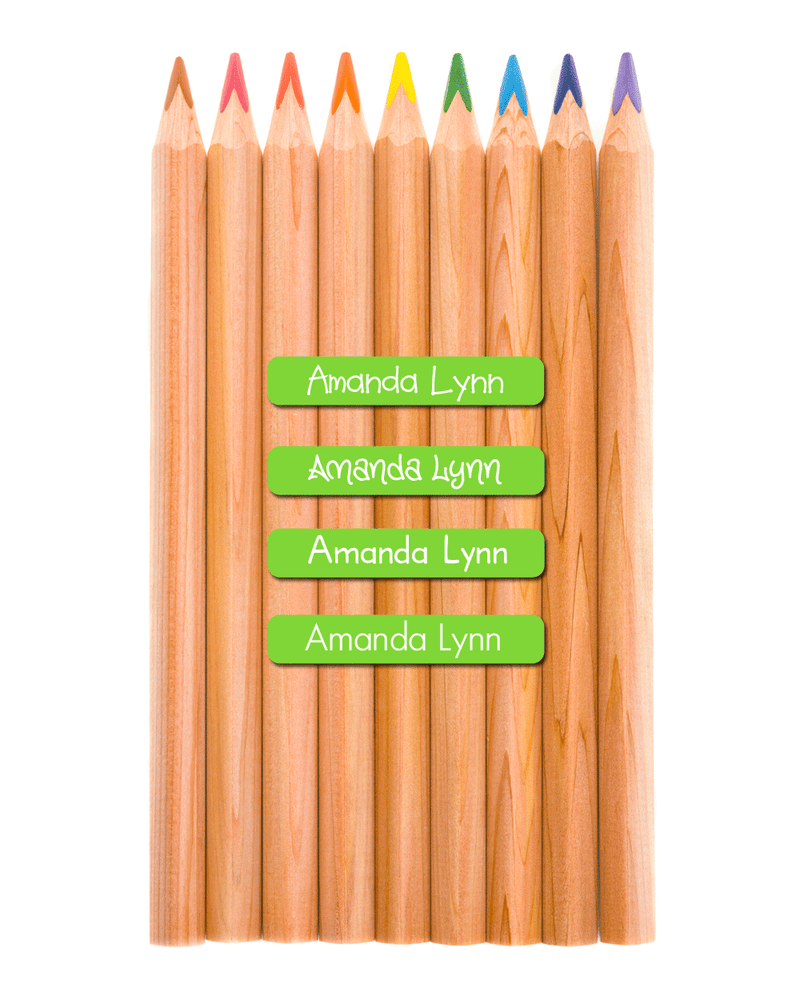 Wooden coloured pencils with mini name labels