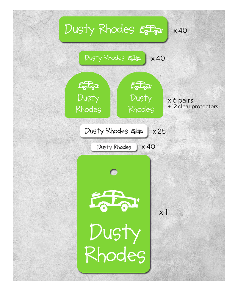 Mix of lime green labels for nursery school or reception