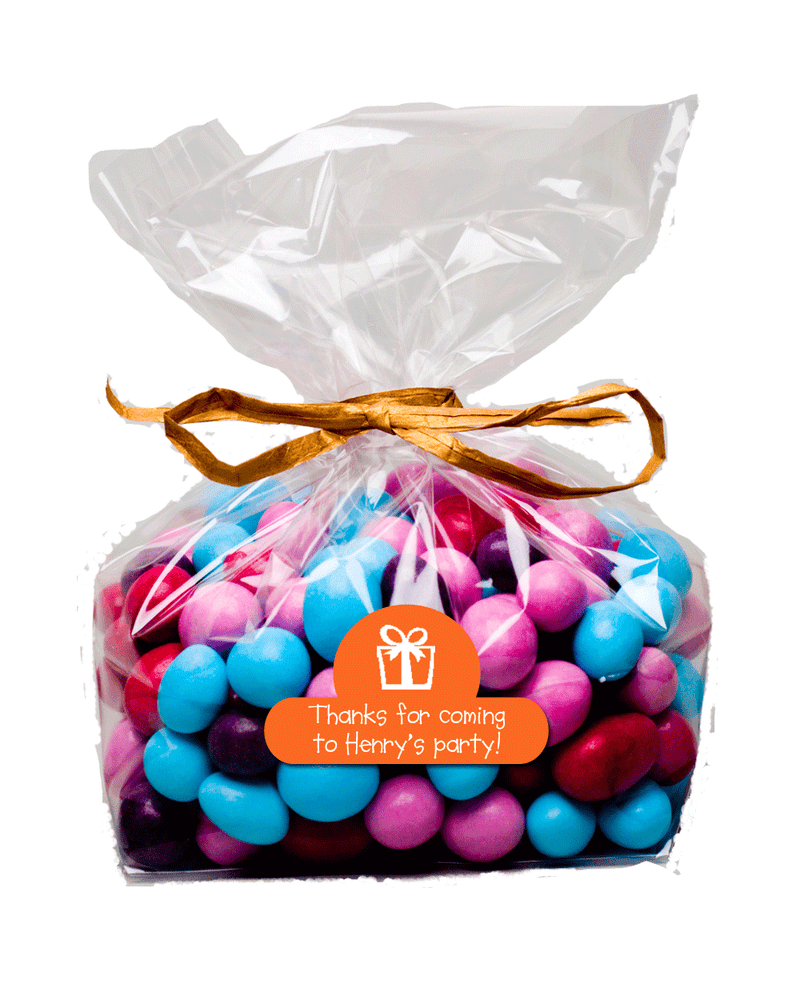 Bag of party sweet with thank you label